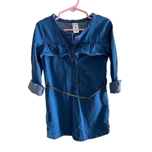 Carter’s Long Sleeve Ruffled Belted 1/2 Button Jean Dress size 5T - Picture 1 of 5
